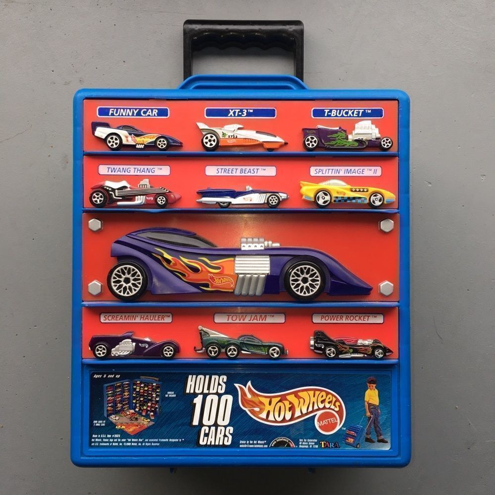 Blue 100 car hot wheels roller rolling travel flip handle carry case- Tara Model